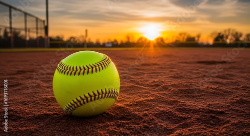 Softball on a Dirt Field at Sunset.