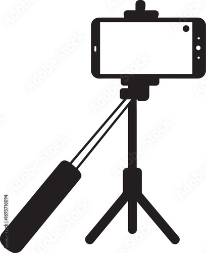 Elegant Selfie Stick Icon Silhouette Black Vector Symbol for Smartphone Photography