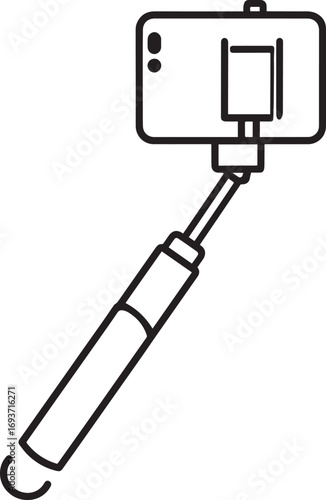 Elegant Selfie Stick Icon Silhouette Black Vector Symbol for Smartphone Photography