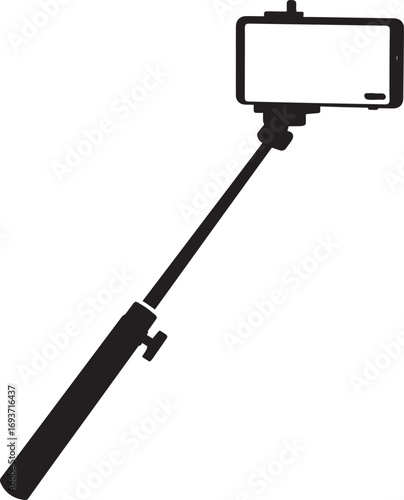 Elegant Selfie Stick Icon Silhouette Black Vector Symbol for Smartphone Photography