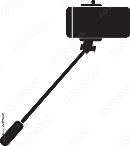Elegant Selfie Stick Icon Silhouette Black Vector Symbol for Smartphone Photography
