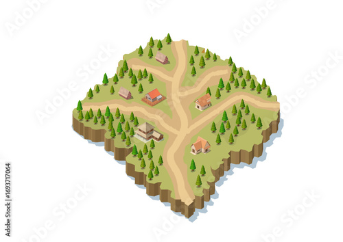 Isometric natural island with village