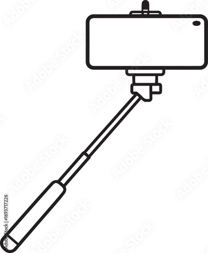 Elegant Selfie Stick Icon Silhouette Black Vector Symbol for Smartphone Photography