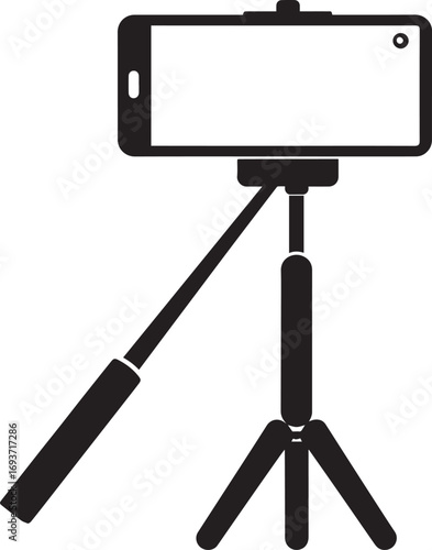 Elegant Selfie Stick Icon Silhouette Black Vector Symbol for Smartphone Photography