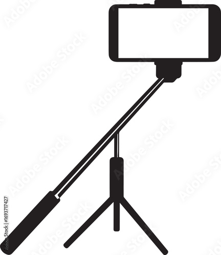 Elegant Selfie Stick Icon Silhouette Black Vector Symbol for Smartphone Photography