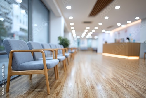 Modern medical waiting area with large windows