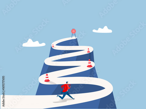 Avoid pitfall Planning and obstacle avoidance concept, business failure, skill and creativity to solve problem  with many pitfalls to achieve  leading to the top of a mountain. vector
