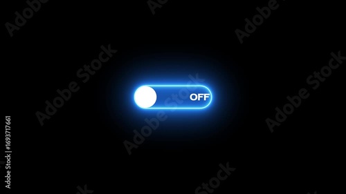 switch that changes from off to on. on from off button with neon button animation.