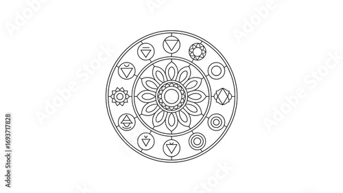 Elegant Mandala Design with Alchemical Symbols: Vector Illustration for Coloring Books, Spiritual Art, and Meditation Resources