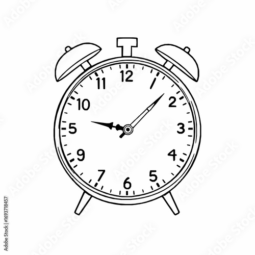Vintage Twin Bell Alarm Clock Line Art Drawing time retro