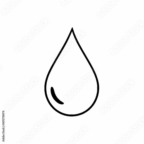 Black Outline Water Drop With Highlight On White Background droplet liquid