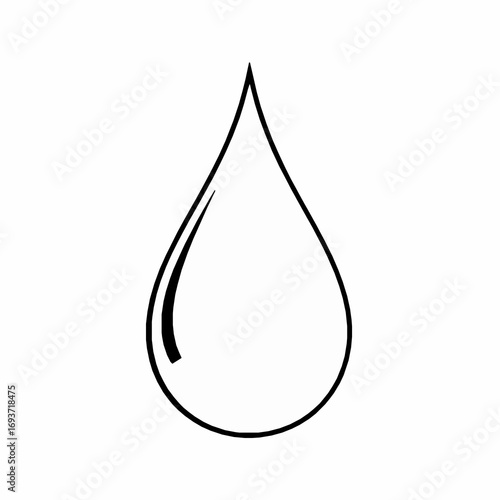 Black Outline Of A Single Water Drop With Highlight On White Background droplet liquid