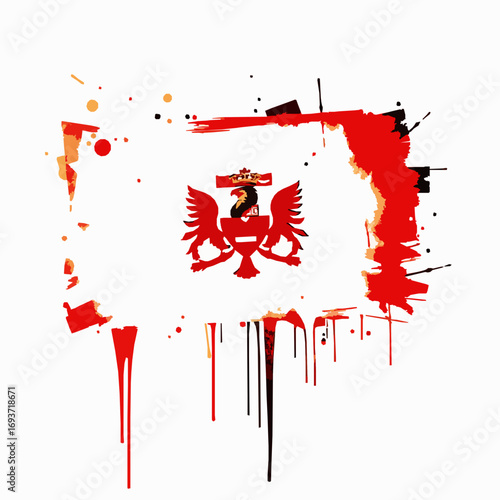 Red Paint Splatter With Eagle Crest And Crown On White Background heraldic crest shield