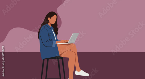 Woman working remotely on a laptop, embodying modern productivity and flexible work-life balance. Ideal for business, technology, or lifestyle concepts.