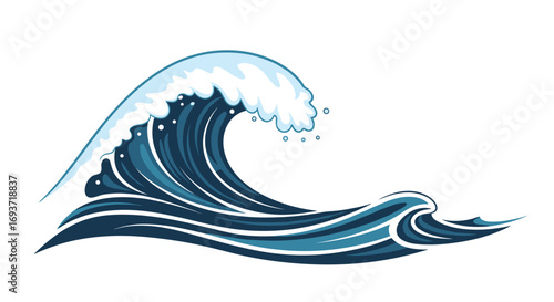 Dynamic blue ocean wave illustration perfect for travel, surfing, and aquatic designs