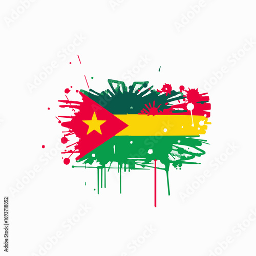 Flag of Sao Tome and Principe with Paint Splatters and Yellow Star on White Sao Tome and Principe flag