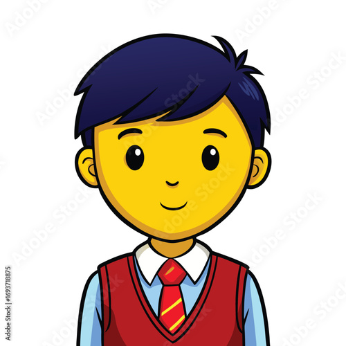 Cartoon schoolboy with a charming smile ready to learn and succeed in a vibrant learning environment, excellent for back-to-school designs