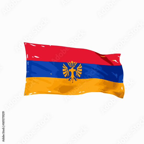 Armenian Flag Waving with Eagle Emblem Isolated on White Background national symbol patriotism
