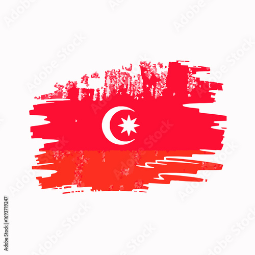 Red and Orange Flag with Crescent Moon and Star Grunge Style Isolated distressed
