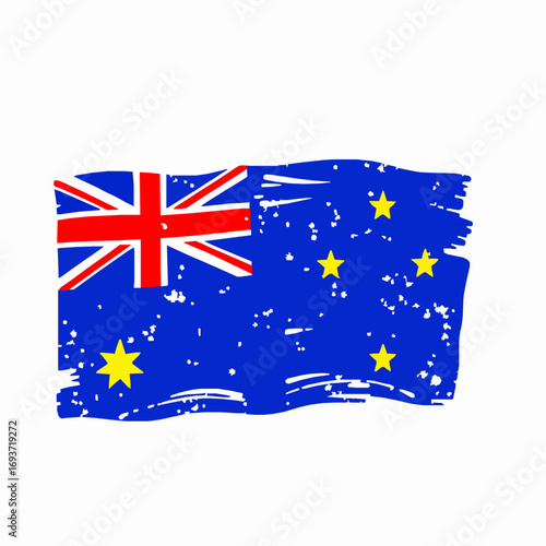 Wavy Australian Flag Brush Stroke with Grunge Texture on White Background union jack southern cross