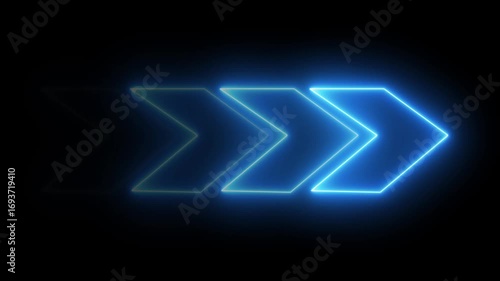 Wallpaper Mural Four Bright Blue Neon Arrows Pointing to the Right on a Black Background direction movement Torontodigital.ca