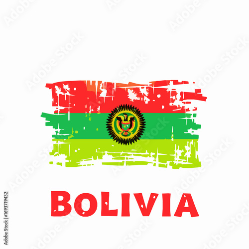 Bolivia Flag Grunge Style with Text on White Background Bolivian flag of Bolivia