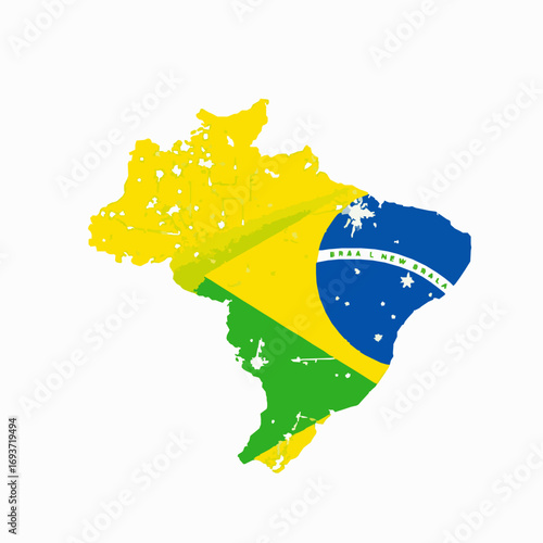 Map of Brazil in Brazilian Flag Colors with Grunge Texture Brazilian map South America
