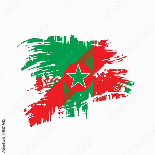 Grunge Flag of Algeria with Green Star and Red Circle on White Background abstract paint splash