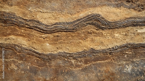 Layers of stratified soil reveal earth's history, showcasing the natural patterns and textures underground.