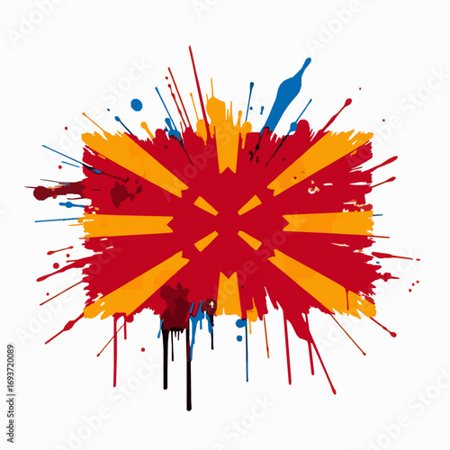 Macedonia flag in abstract paint splash with red yellow and blue colors vector illustration