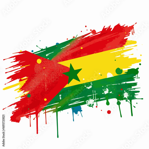 Abstract grunge flag of Sao Tome and Principe with paint splatters and drips vector illustration
