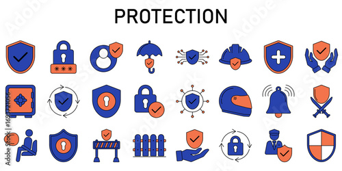Protection Line Editable Icons set. Vector illustration in modern thin line style icons Isolated on transparent background.