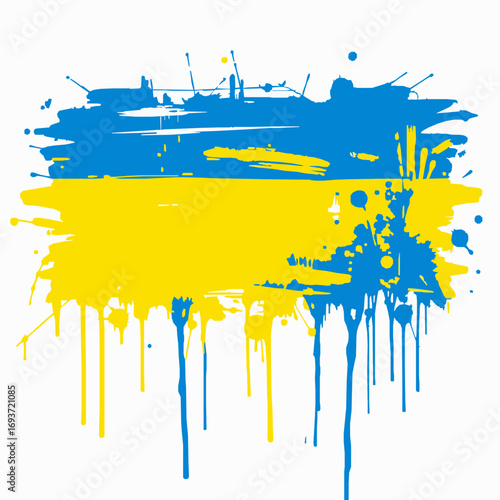 Ukrainian Flag Splatter Paint Grunge Abstract Design with Blue and Yellow Colors ukraine national