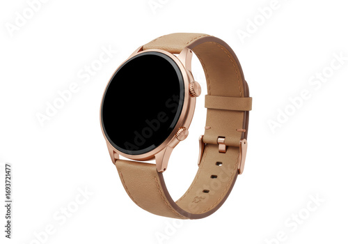 Obraz na plátně Isolated rose gold smart watch with leather strap on seamless background for e-c