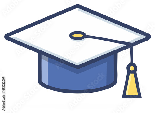 Blue graduation cap with yellow tassel and tassel string academic cap symbol