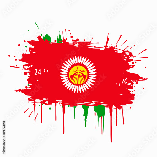 Kyrgyzstan Flag Grunge Splatter Paint Design with Sun Symbol on White Background vector illustration