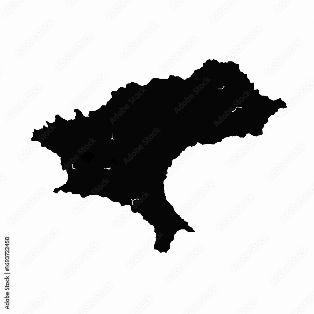 Obraz premium Black Silhouette Of A Country With Small White Marks Indicating Features white background