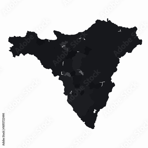 Dark Silhouette Map of a Region with Internal Divisions on White Background black