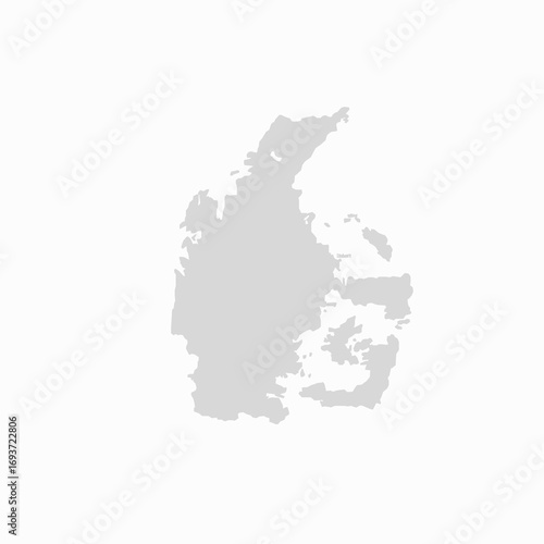 Light grey silhouette map of the Scandinavian Peninsula on a white background geography cartography