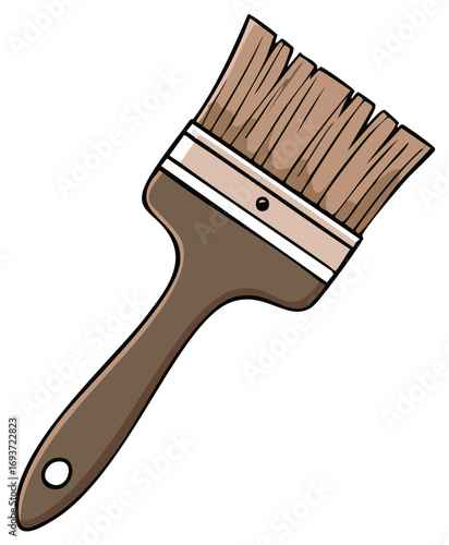 Illustration of Brown Paintbrush with Wooden Handle Tool for Painting Projects