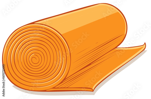 Rolled orange yoga mat with a spiral design illustration