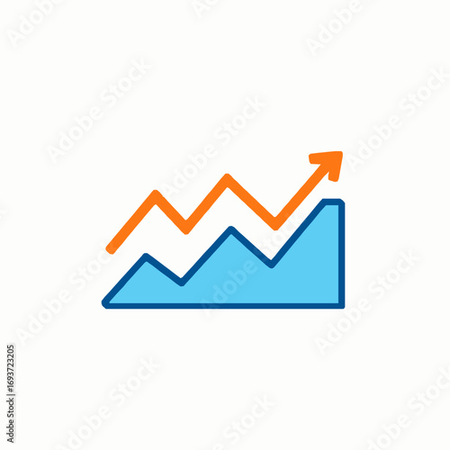 Upward trending graph with arrow on white background chart rising