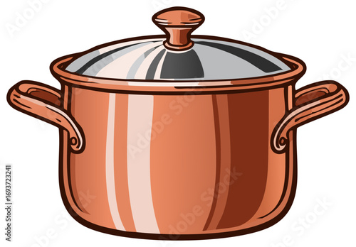 Copper Cooking Pot With Lid Cartoon Illustration