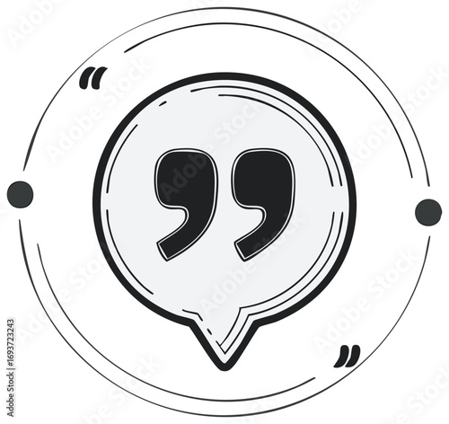 Stylized quote icon. Quotation mark symbol. Speech bubble, speech marks and conversation bubble with marks design.