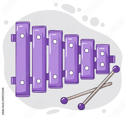 Cartoon Purple Xylophone Illustration with Mallets Musical Instrument Icon Design