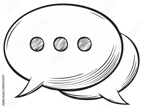 Dialogue balloons sketch showing conversation discussion and social media messaging with dots icons inside