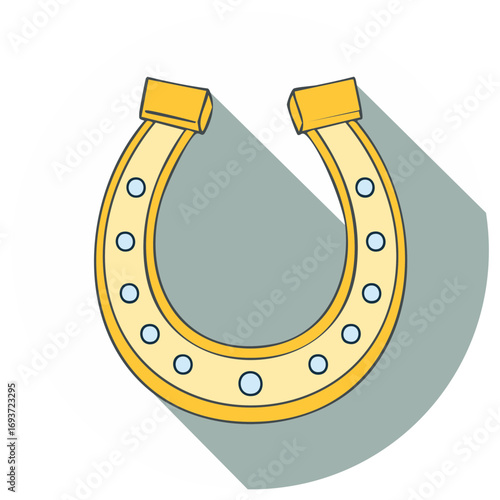 Illustrated horseshoe with blue studs and a shadow. Symbol of luck and fortune.