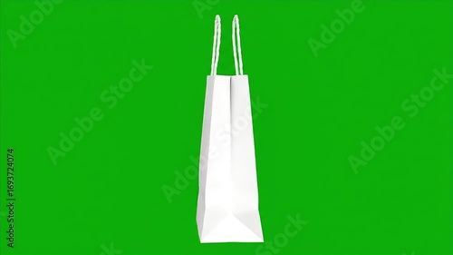 Clean White Shopping Bag with Handles Isolated on a Green Screen Background for Advertising