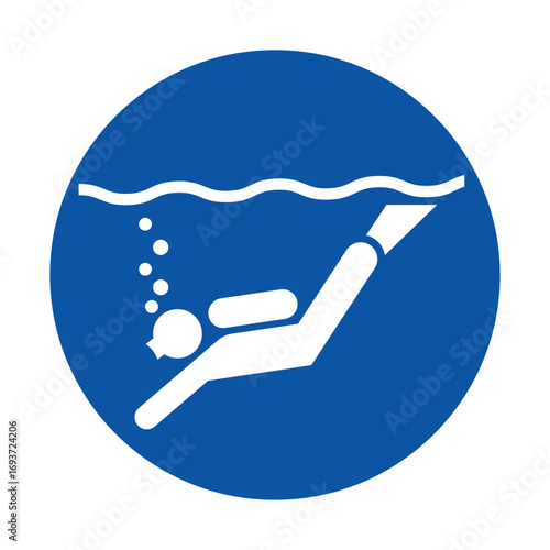 Person Swimming Underwater in a Blue Circle Icon Design for Safety Signs