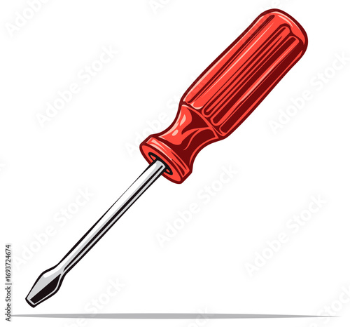 Flathead screwdriver with red handle, isolated illustration